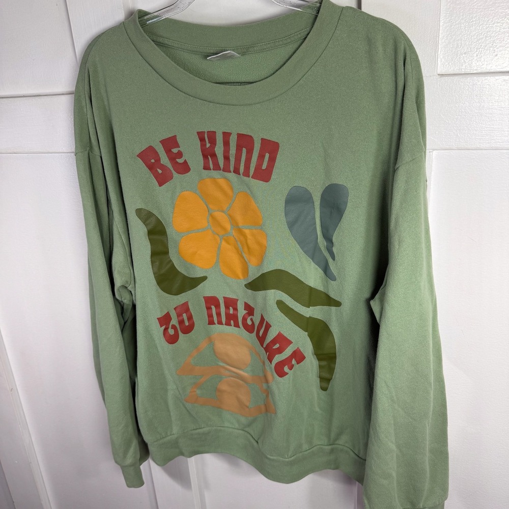 Desert Dreamer Be Kind To Nature Graphic Sweatshirt Green XXL Cotton Blend - Picture 2 of 9